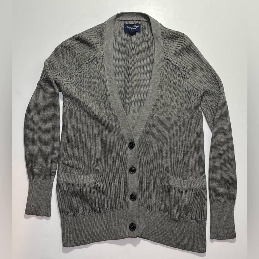 Y2K American Eagle Women's Button Down Knit Cardigan, Small, Gray